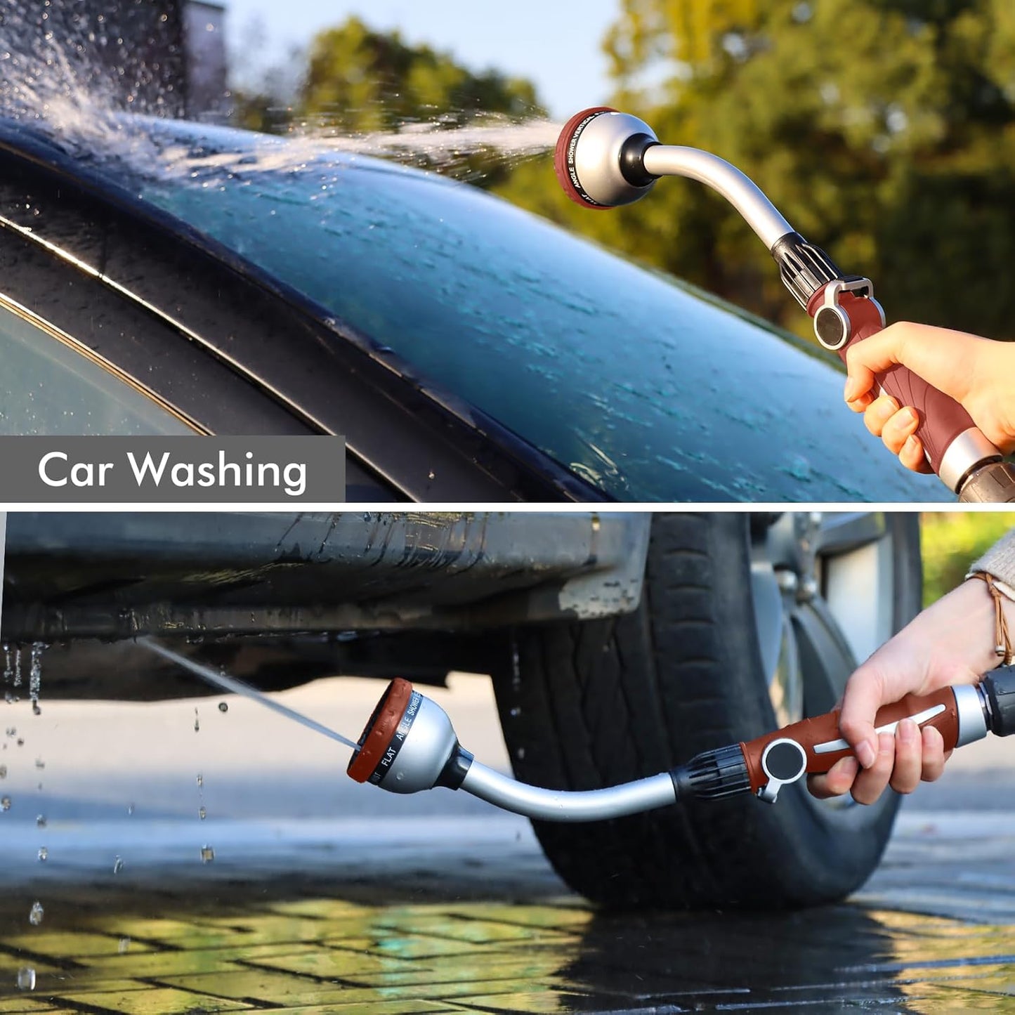 RESTMO Watering Wand Heavy Duty, Metal Garden Hose Wand with 10 Spray Patterns, 15-Inch Long Hose Nozzle Sprayer with Thumb Flow Control, Ideal to Water Hanging Baskets and Shrubs, Red