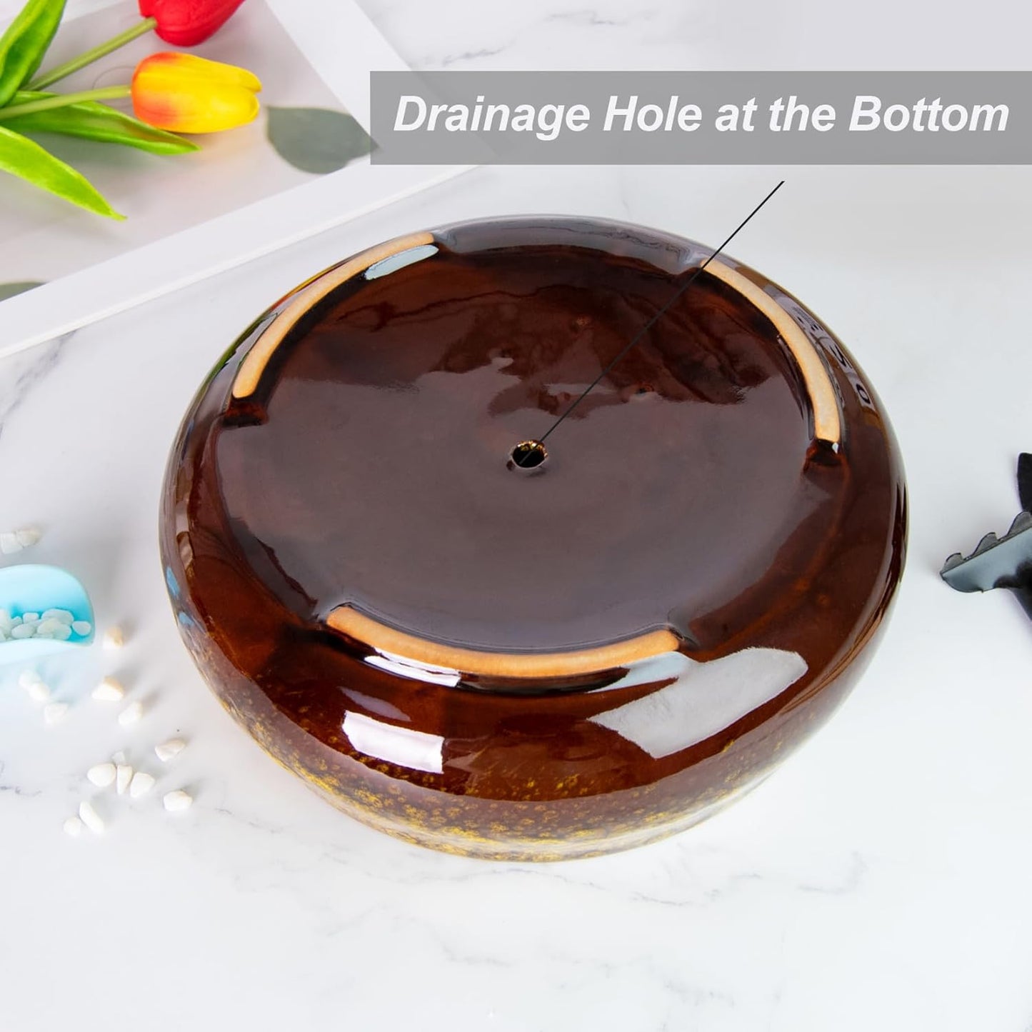 ARTKETTY Succulent Pots - 8 Inch Plant Pot, Large Bonsai Pots with Drainage, Ceramic Planters for Indoor Outdoor Plants, Round Shallow Cactus Flower Plant Container Bowl Decorative Home Garden