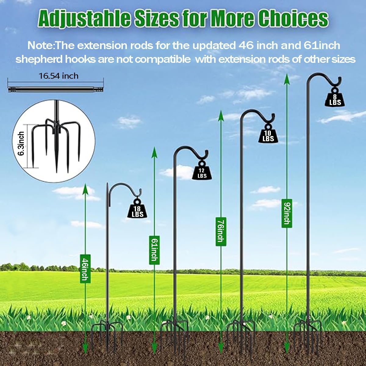 CMASTER Shepherd Hook for Outdoor, 1 Pack 61 Inch Bird Feeder Pole with 5 Prong Base Heavy Duty Adjustable Garden Hook for Hanging Plant, Hummingbird Feeder, Lantern(61 Inch)