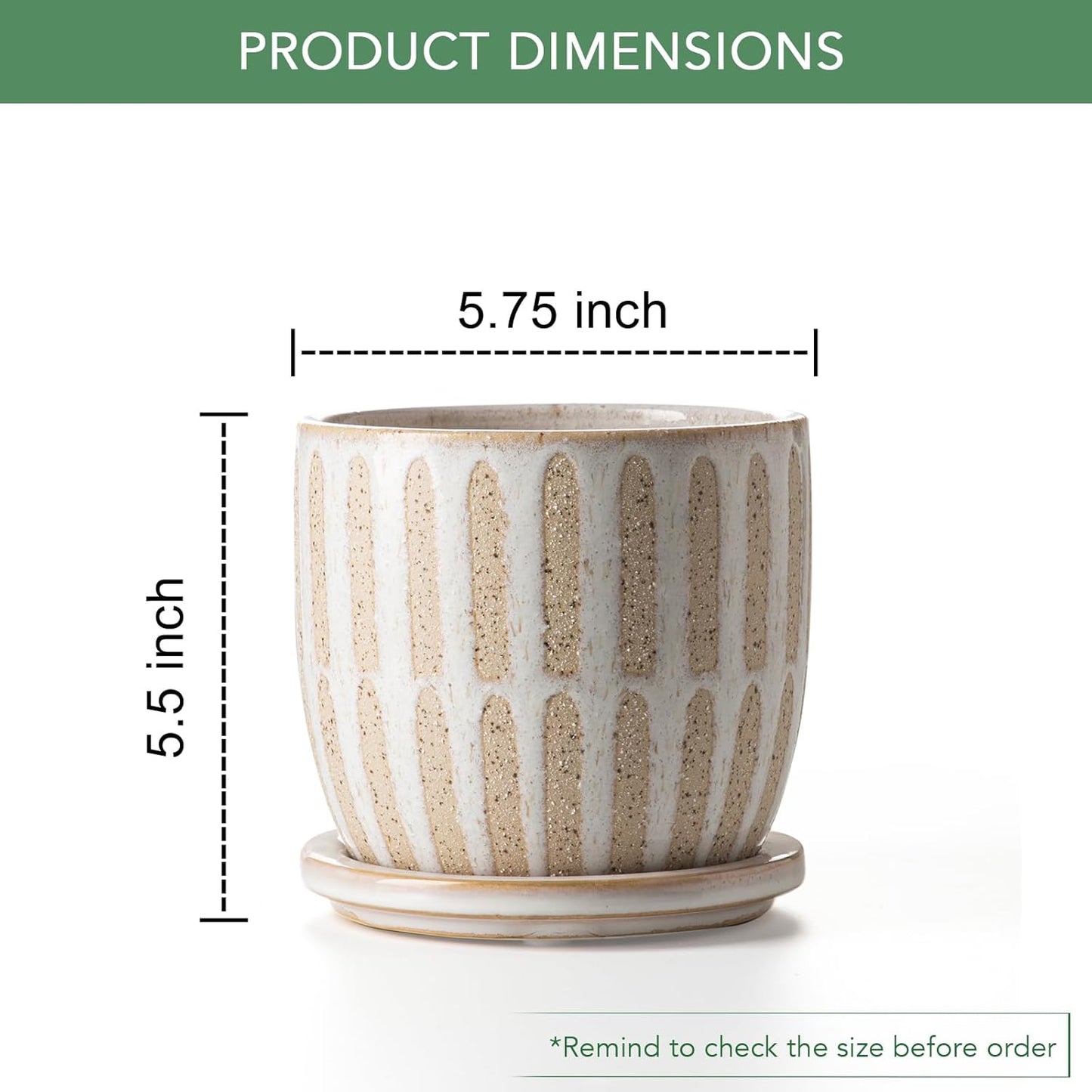 Ceramic Flower Pots Indoor-Outdoor: 5.75 Inch Planters with Drainage Holes & Saucer - Modern Decorative Plant Pots Ceramic for Home Gardeners (Striped)