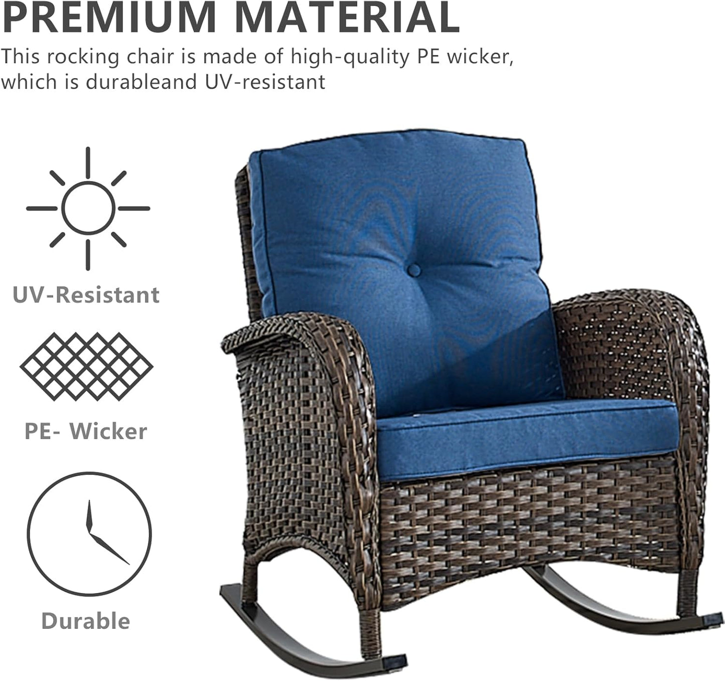 HUMMUH 6-Piece Outdoor Patio Furniture PE Wicker Patio Conversation Set,High Back Patio Couch with Ottomans Outdoor Rocking Chairs for Backyard,Porch,Deck