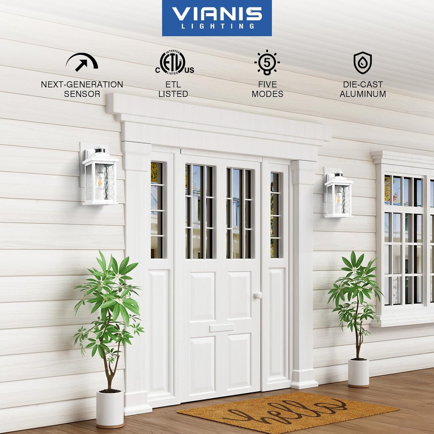 VIANIS Large Adjustable Sensitivity Motion Sensor Exterior Porch Lights, White Dusk to Dawn Outdoor Lighting, Anti-Rust Waterproof Front Porch Light for Garage, Front Door
