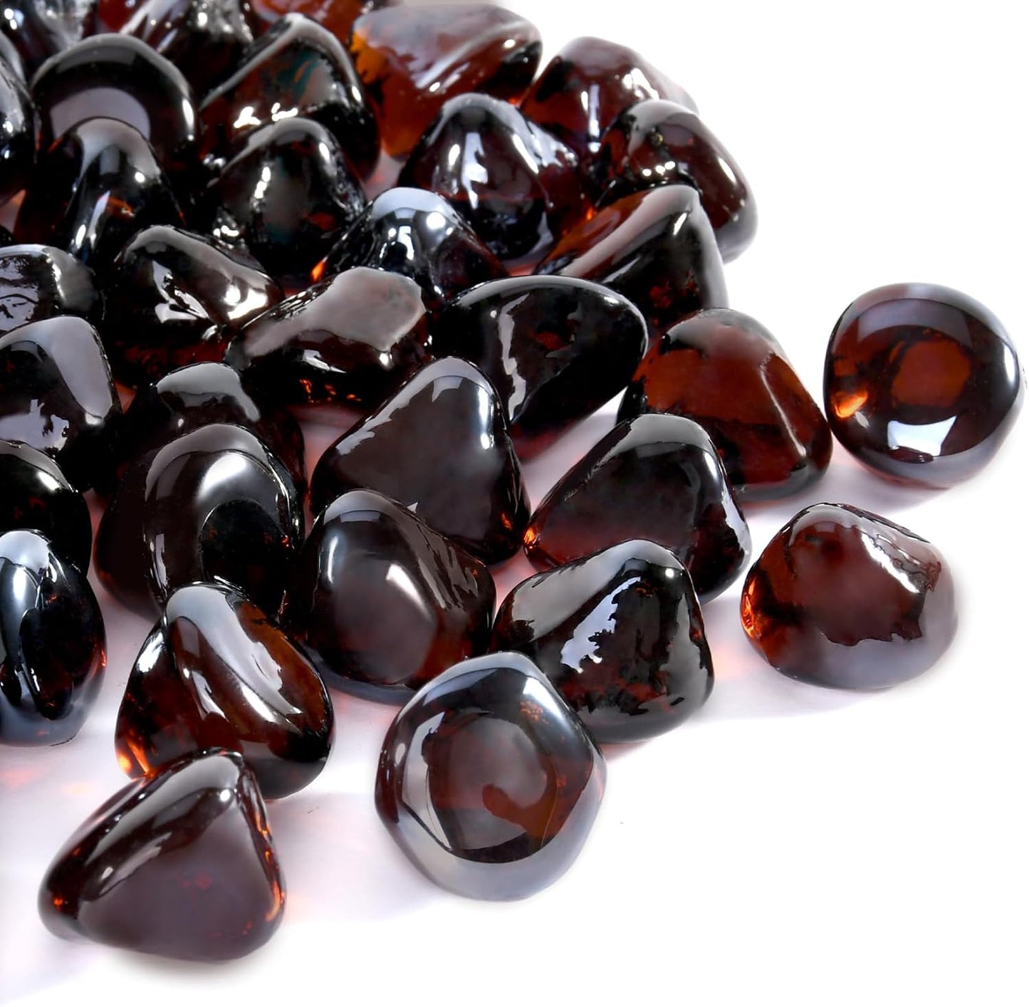 Amber 20 Pounds Fire Pit Glass Rocks, 1 Inch Diamond Glass Beads for Propane Fire Pit, Fireplace and Outdoor Decorative, High Luster