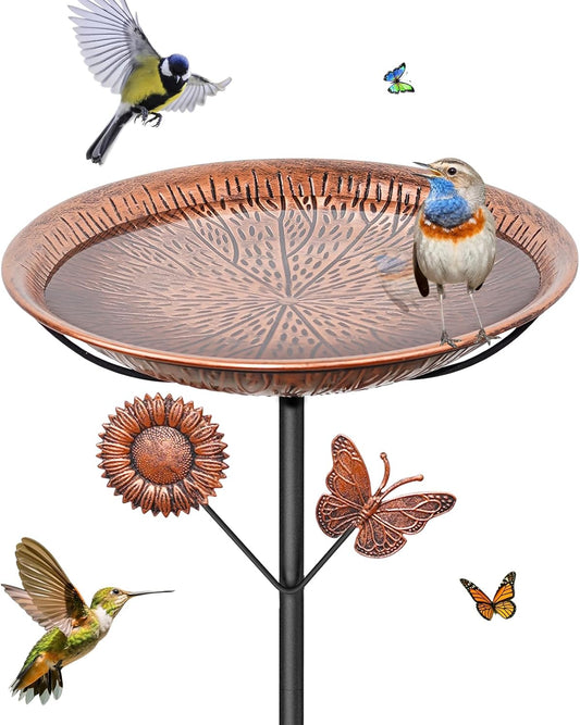 Metal Bird Bath for Outside, Vintage Birdbaths Removable Feeder Bowl with Butterfly Flower, Easy to Clean Birdfeeder for Outdoors Garden Yard Lawn Decor