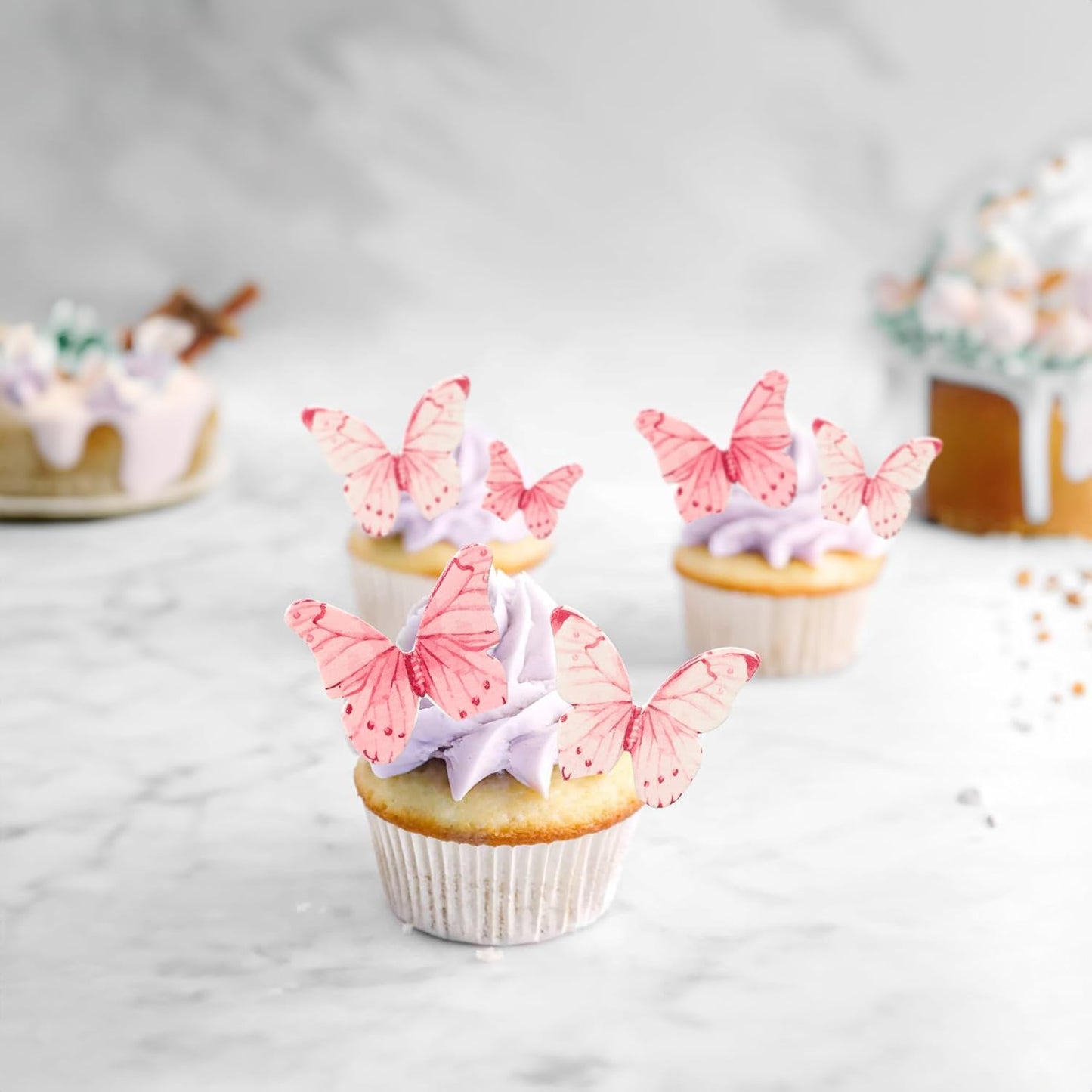Ephlyn 40Pcs Edible Butterfly Cupcake Toppers 3D Butterfly Cake Picks Mixed Color Cake Decorations for Baby Shower Wedding Kids Birthday Party Supplies Pink