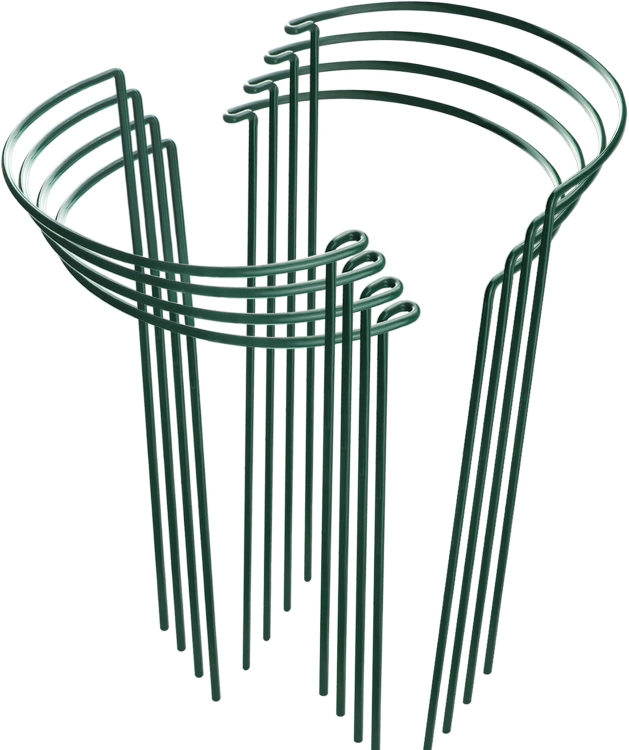 HiGift 8 Pack Plant Support Stakes, Half Round Metal Garden Plant Stake Indoor Peony Cages and Supports, Green Plant Support Ring Border for Tomato,Hydrangea,Flower Outdoor (10" Wide x 15.8" High)