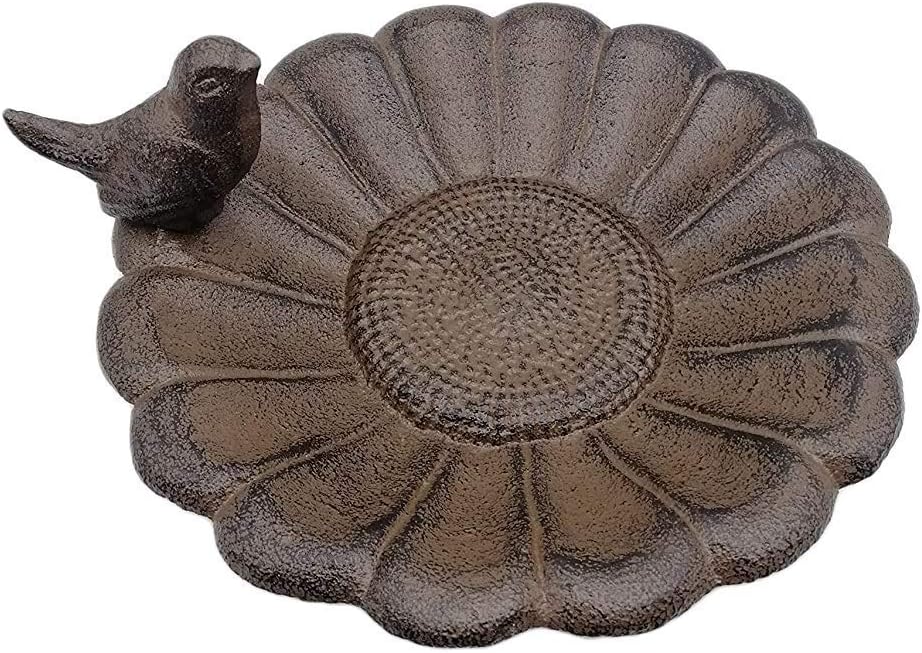 Comfy Hour Spring is Here Collection 7" Cast Iron Birdfeeder Birdbath Outdoor Garden, Brown