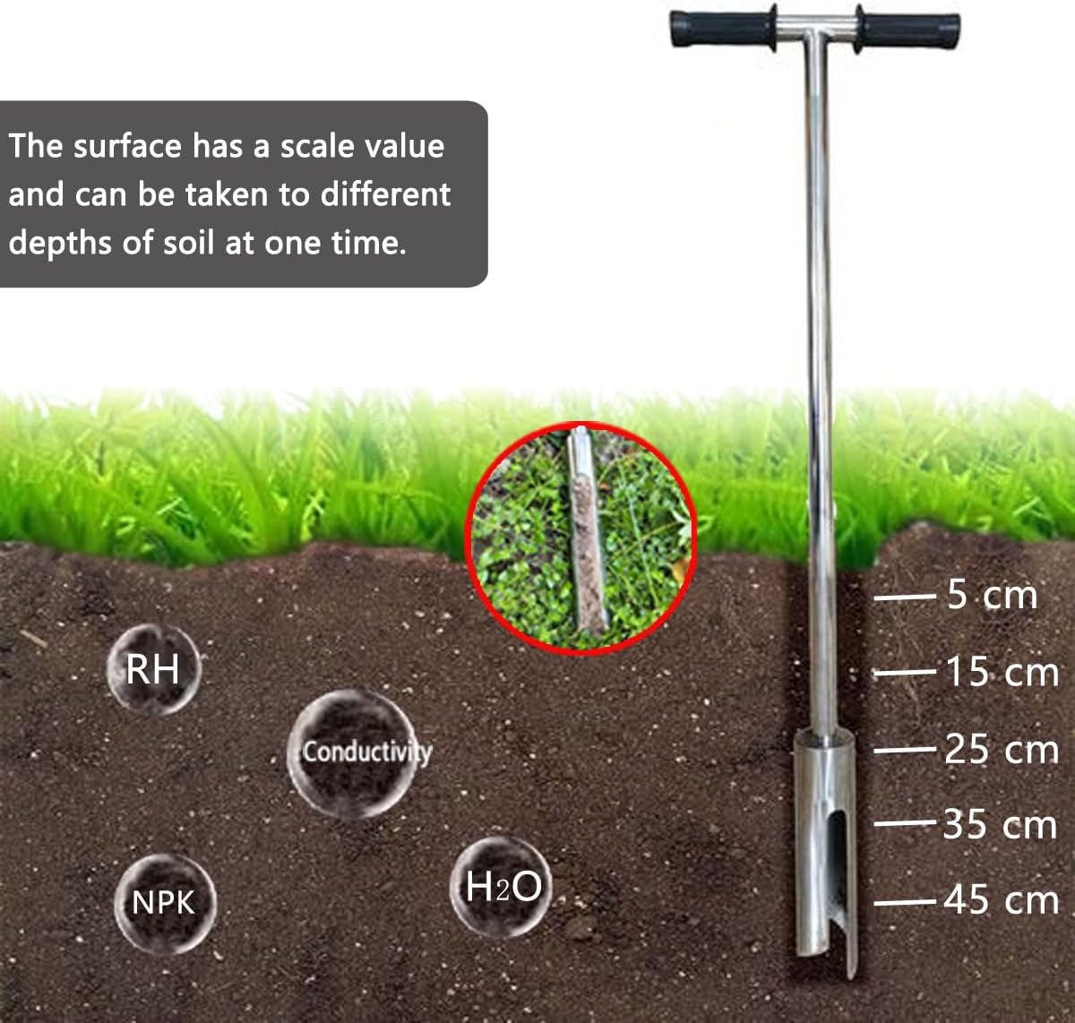 INTBUYING 40’’ Soil Sampler Probe Soil Test Probe with 8’’Sample Ejector and Foot Pedal &Rubber Handle Stainless Steel 2in Dia for Soil Sampling Lawn Garden Farm