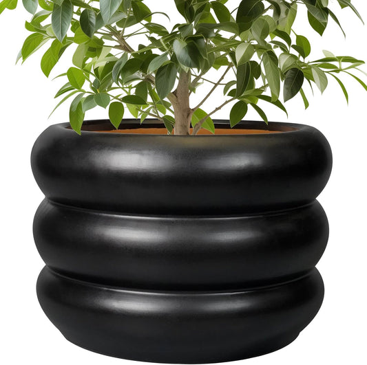 SQOWL 10 Inch Pot for Plants - Ceramic Planter for Indoor Plants Large Plant Pot with Drainage Hole Outdoor Flower Pot Decorative Round Planter for Porch House Decor Black