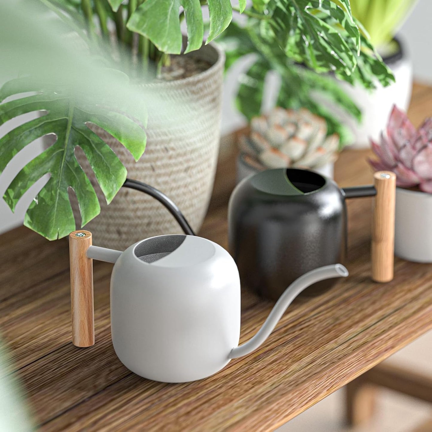 Green Moon Water Can Indoor Plant Black 1.2L/41oz with Long Spout Small Water Can Metal Watering Can Pot for Indoor House Plant Bonsai Outdoor Garden Flowers Decorative