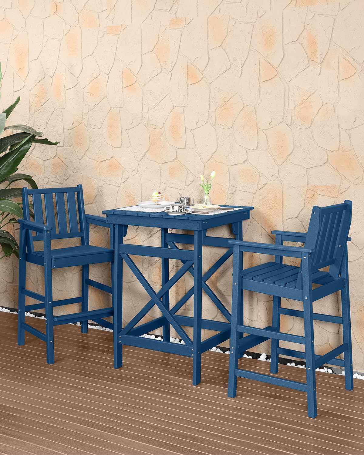 HDPE Outdoor Bar Table, 41" Adirondack Outdoor Bar Height Table, All Weather HDPE High Top Pub Table, Square HDPE Patio Bar Tables for Balcony, Deck, Backyard, Poolside, Navy