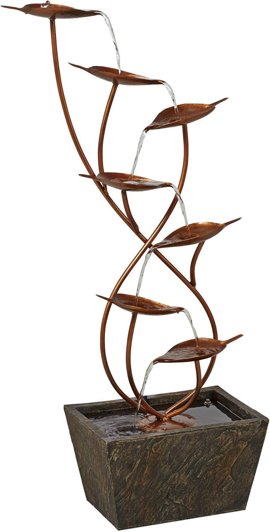 Ashton Curved Leaves 41" High Large Modern Indoor Outdoor Decor Copper Resin Floor Fountain Standing Waterfall Tiered Cascading Water Feature for Outside Garden Patio Yard Backyard - John Timberland
