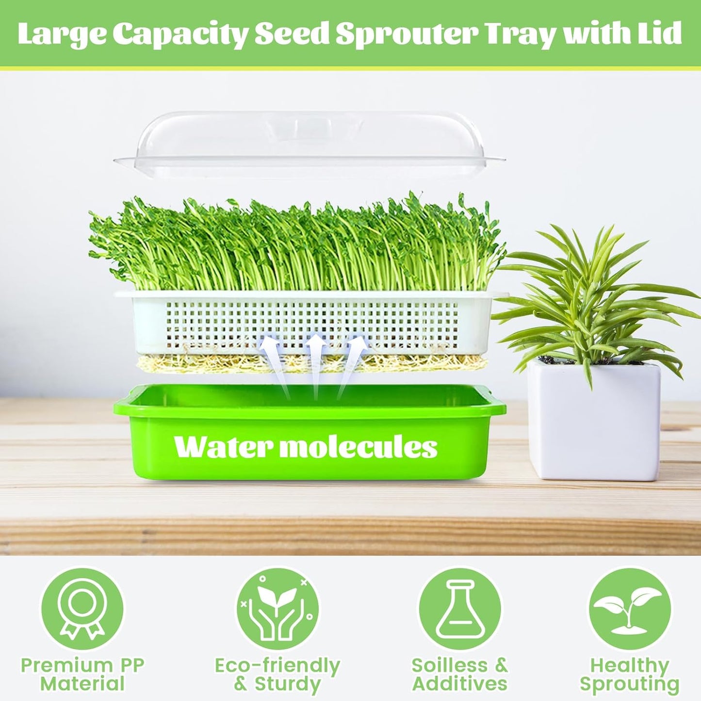 Legigo 8 Pack Seed Sprouter Trays with Lids- Soil-Free Cultivation Germination Tray, BPA Free Micro Greens Growing Trays Seed Sprouting Trays Kit with Germinating Paper for Wheatgrass, Beans and More