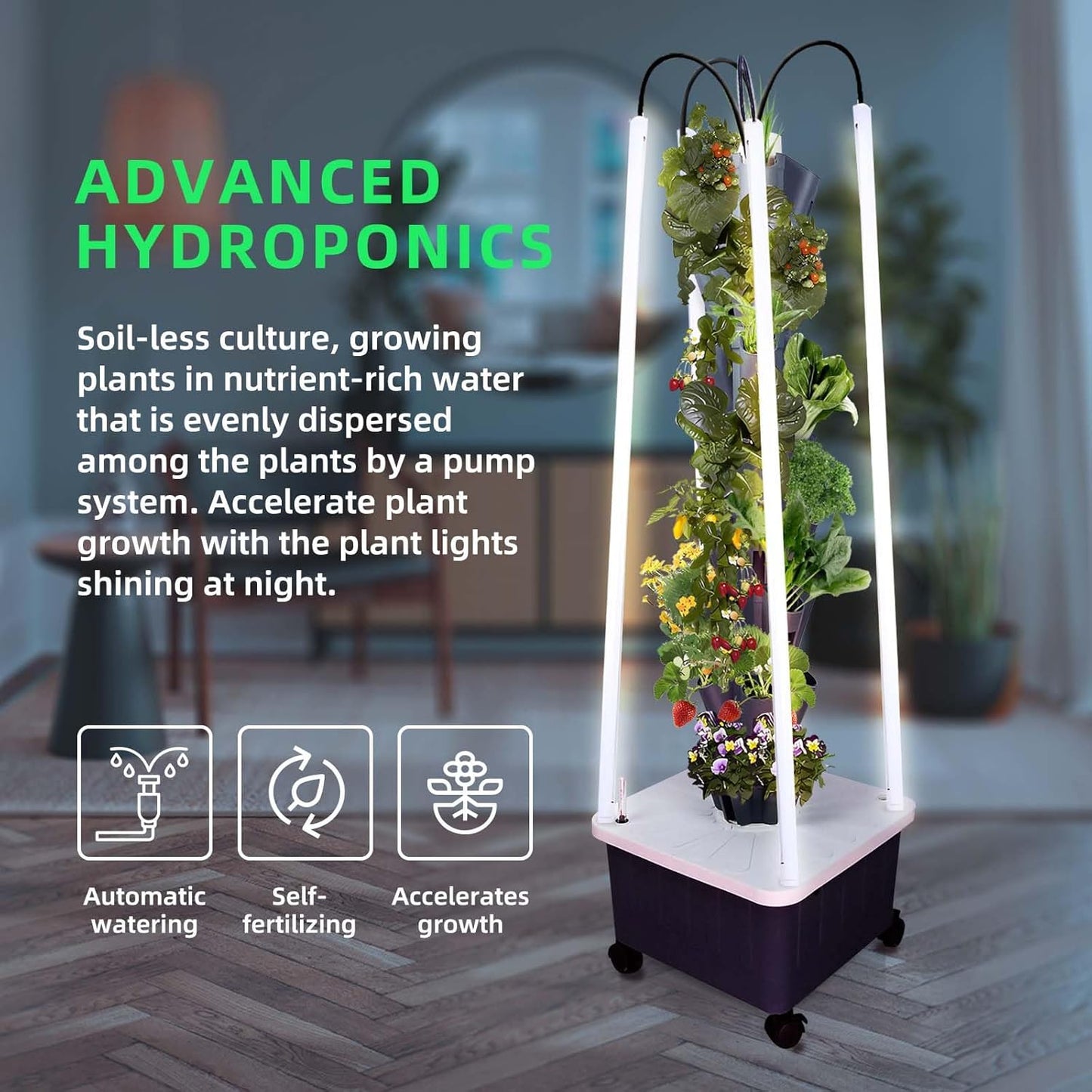 Hydroponic Growing System with Grow Lights, Indoor Gardening System, Grow Plant Food at Home with 40 Pieces at a time for Fruits, Vegetables, Herbs, and Miniature Greens (No Seedlings Included)