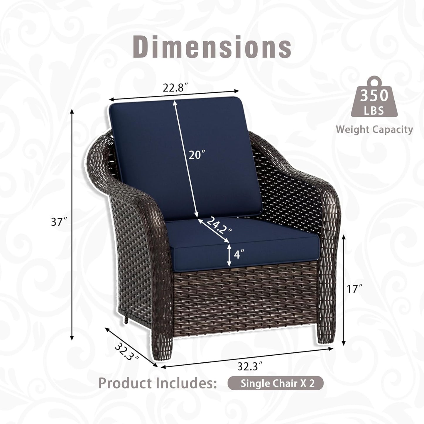 3 Piece Patio Wicker Conversation Set, All-Weather Use Outdoor Wicker Loveseat with 2 PE Rattan Chair, Ideal for Porch, Backyard, Balcony, Poolside, Blue