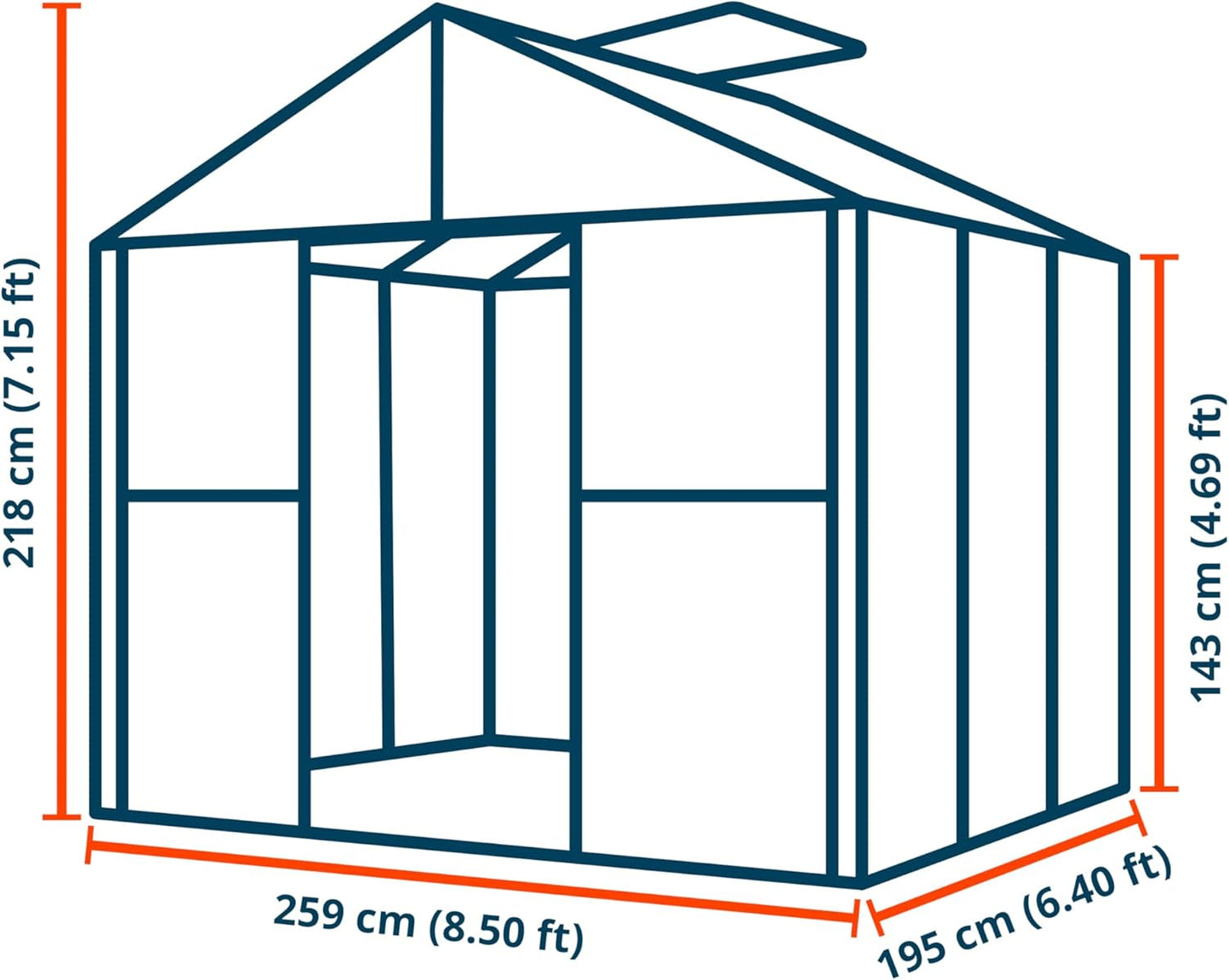 Greenhouse Saphir 3 Aluminum Frame 8.5 x 6.4 ft Approx. 6 mm Polycarbonate Panels - with Bonus Base Frame and Automatic Vent Opener