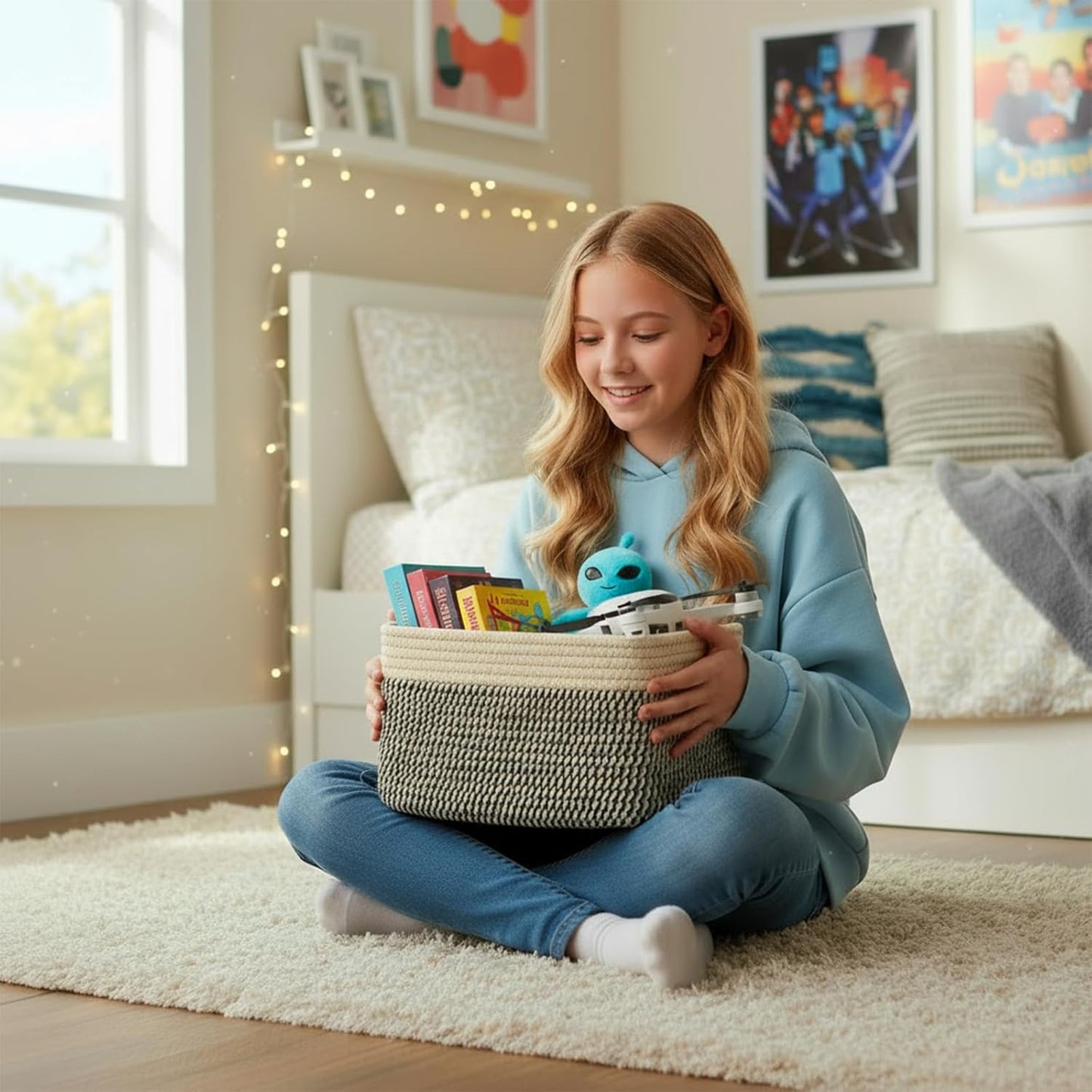 Small Cotton Rope Basket – Storage Bin for Organizing (10.6" x 6.7" x 6.7"), Bathroom Storage Basket for Shelf, Counter & Closet（Camel & Mixed Black）