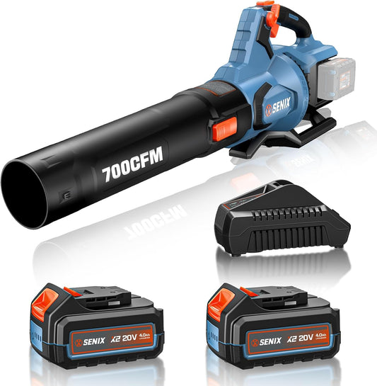 SENIX Leaf Blower Cordless, 40V Max Electric Leaf Blowers, Brushless, Handheld, Up to 700 CFM and 145 MPH, 2 Speed Mode, Cruise Control, Includes 2 x 4.0Ah Battery and Charger (BLAX2-M2)