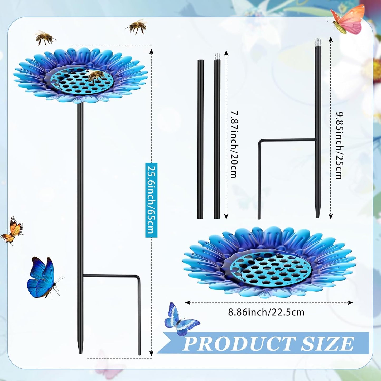 4 Pack Large Bee Watering Station 8.8'' for Bee Garden Anti Drowning Metal Pollinator Water Feeder Flower Butterfly Bath Bowl Colorful Bird Gardening Decoration, Rust Proof