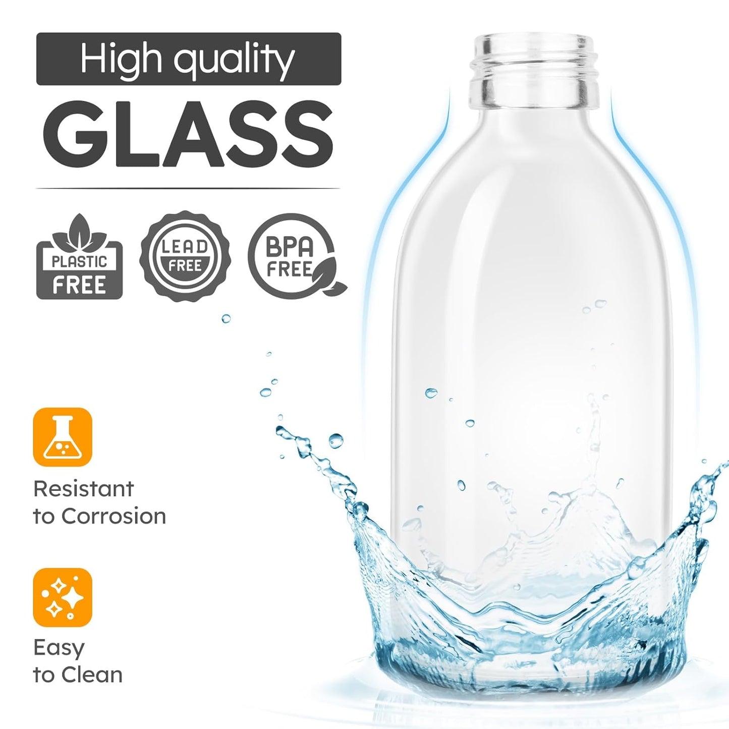 Tecohouse Glass Spray Bottle 8 oz, Clear Small Empty Refillable Sprayer Container with Labels, Funnel, Lids, Graduated Pipettes - Handheld Size