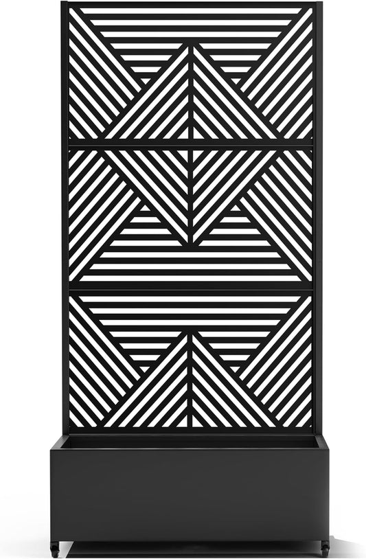 Raised Garden Bed with Trellis and Wheels,73"x35"x16" Metal Raised Garden Bed,Black Diamond Metal Planter with Climbing Trellis for Vines & Vegetables