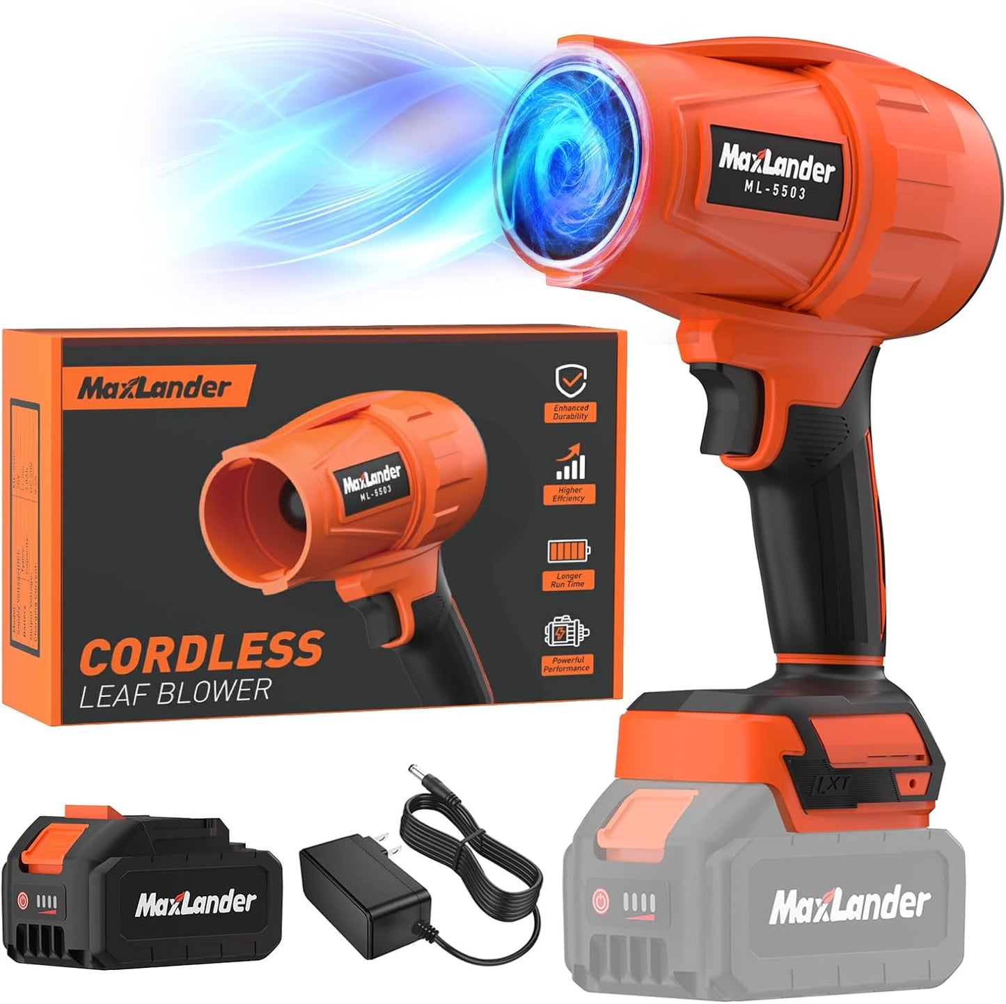 Leaf Blower Cordless, 21V Electric Handheld Leaf Blower with 3.0Ah Battey, 180000 RPM Battery Blowers with Adjustable Speed for Lawn Care, Patio Cleaning, Blowing Leaves and Dust