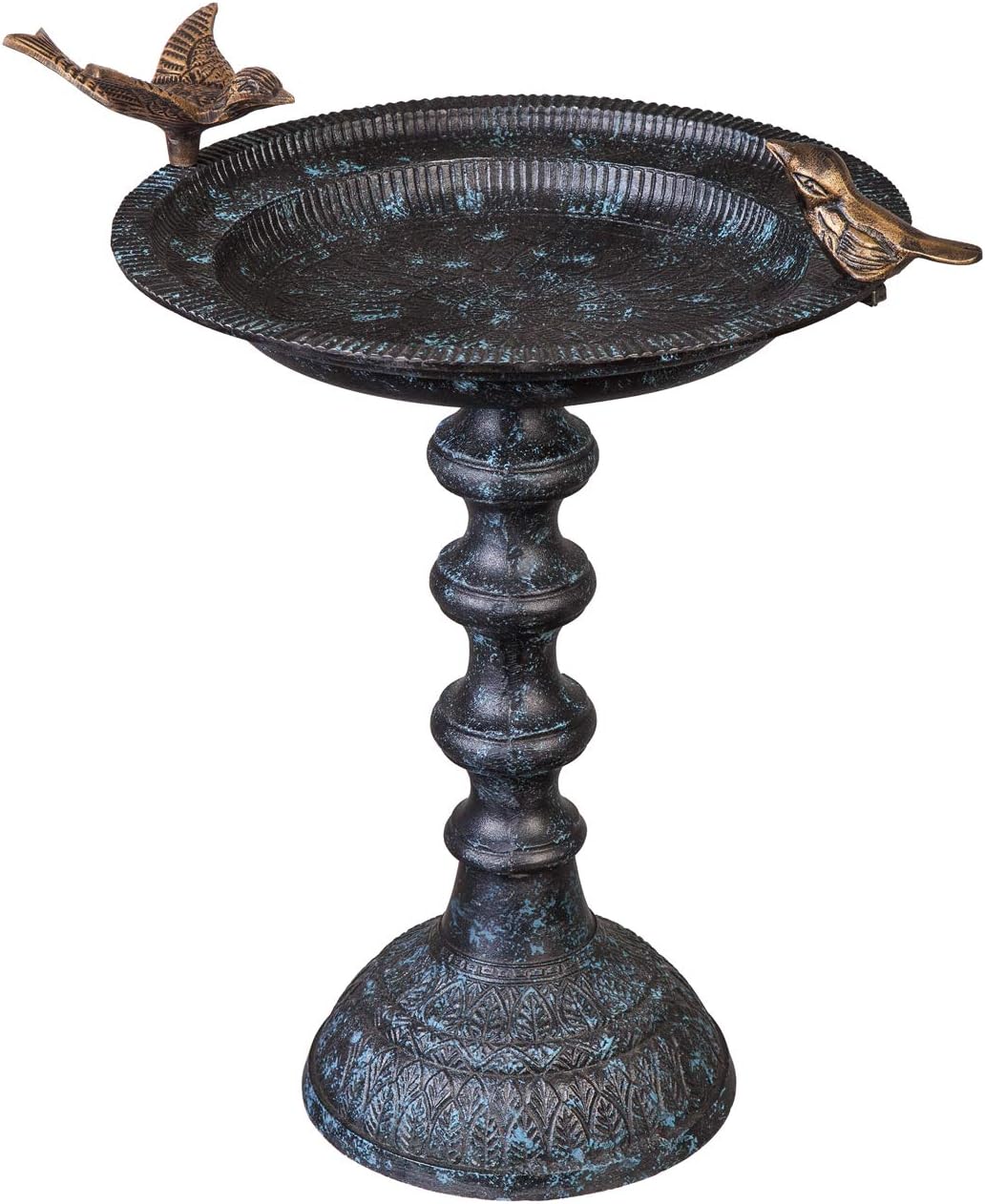 Evergreen Hummingbird Metal Bird Bath Bowl with Stand - Heavy Duty, Ground Standing Bird Bath and Feeder for Garden, Yard, Deck