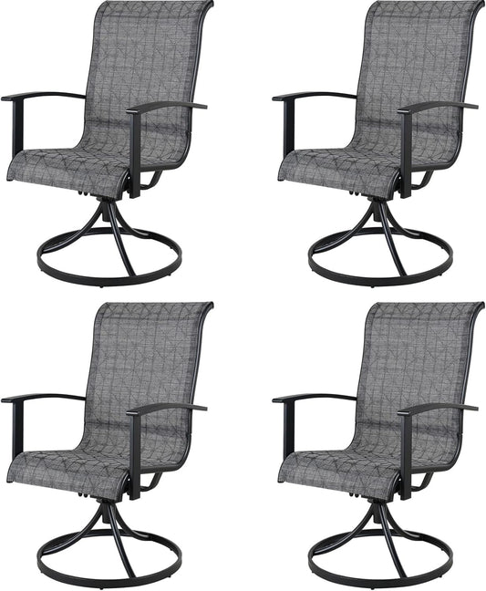 Grand patio Outdoor Swivel Dining Chairs 4-Piece Patio Dining Chairs Set Mesh Sling Patio High Back Swivel Rockers, Black & Grey Plaid