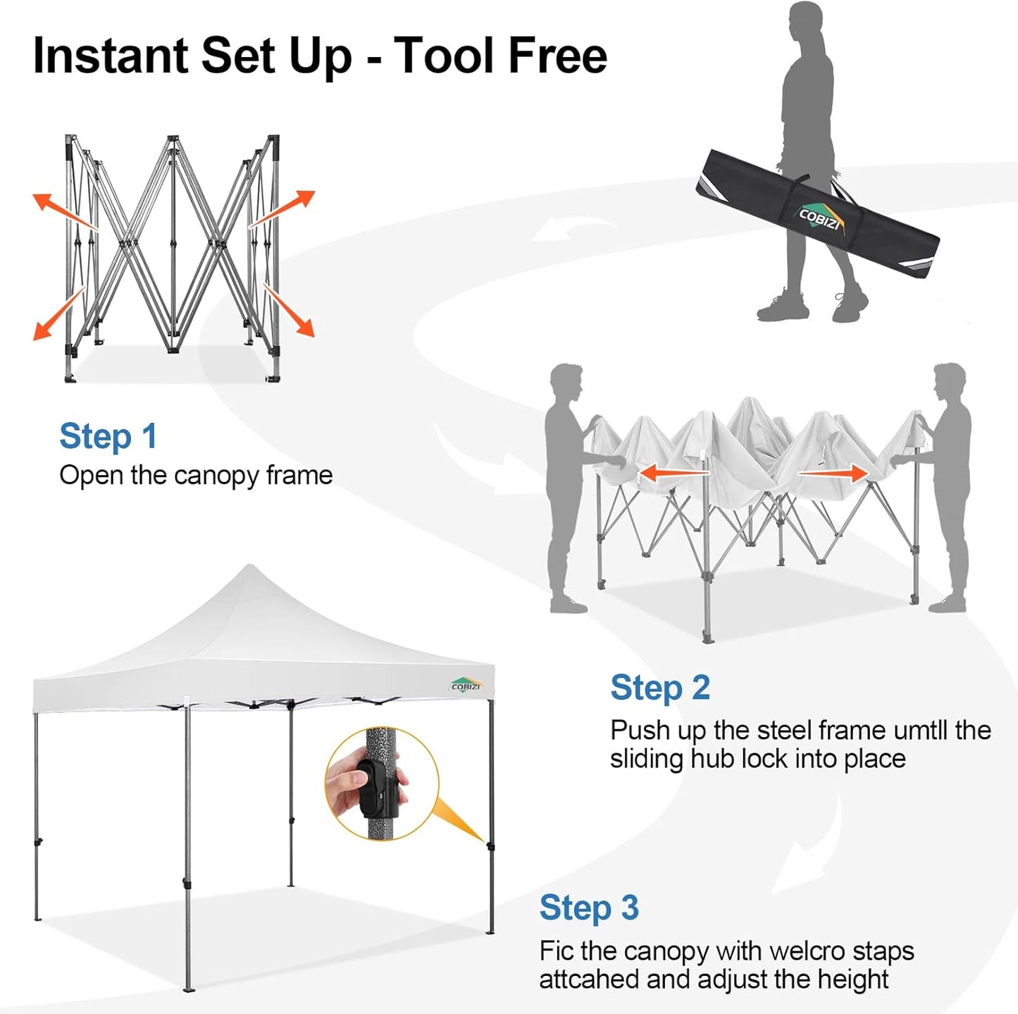 COBIZI 10x10 Pop Up Canopy Tent 10x10 Easy up Canopy, Heavy Duty Outdoor Canopy UPF 50+ All Weather Waterproof Instant Party Tents for Parties Gazebo with Handbag, White(Windproof Upgraded)