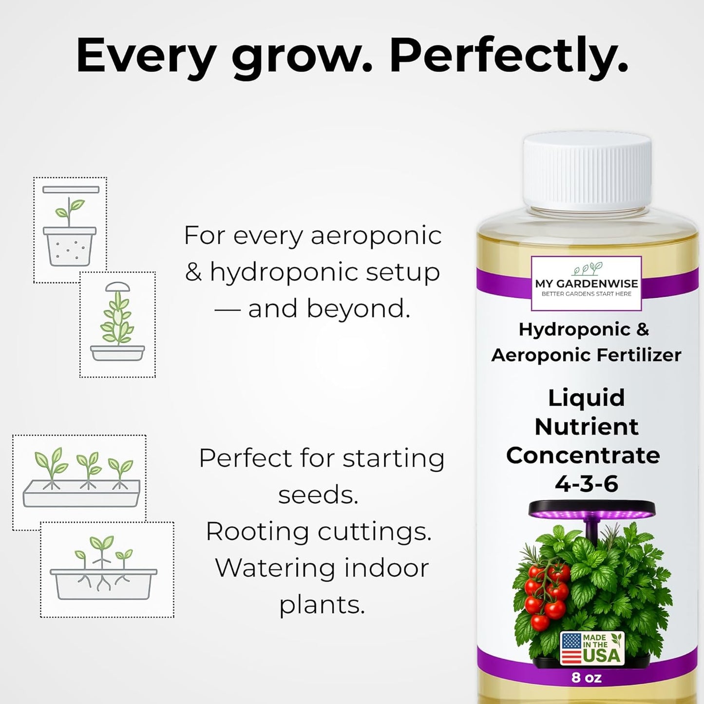 Liquid Plant Food – Hydroponics Nutrients for Indoor House Plants, Tomato, Strawberry, Lucky Bamboo, Lettuce, Vegetable Garden & Herbs – Aero Nutrients Liquid Fertilizer for All Growing Systems (16oz)