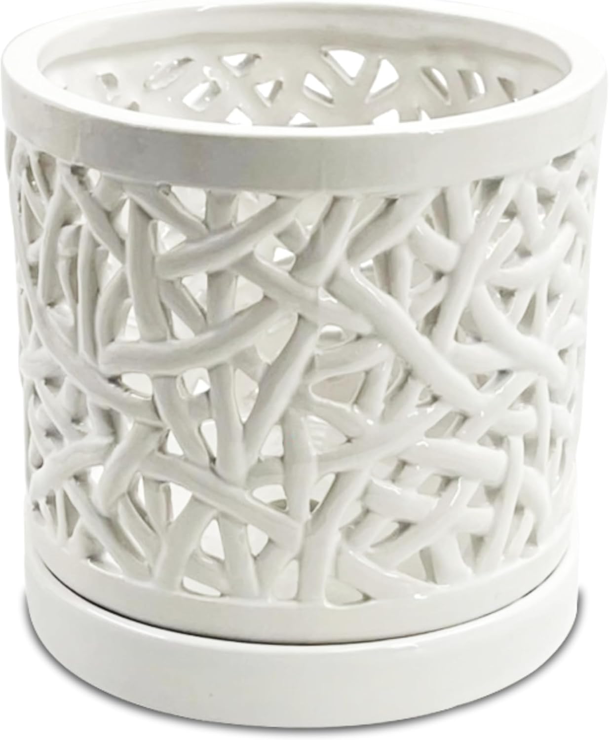 Large Ceramic Orchid Pot with Holes, 6 Inches Wide, for Indoors or Outdoors with Woven String Cut Out Design, Orchid Planters