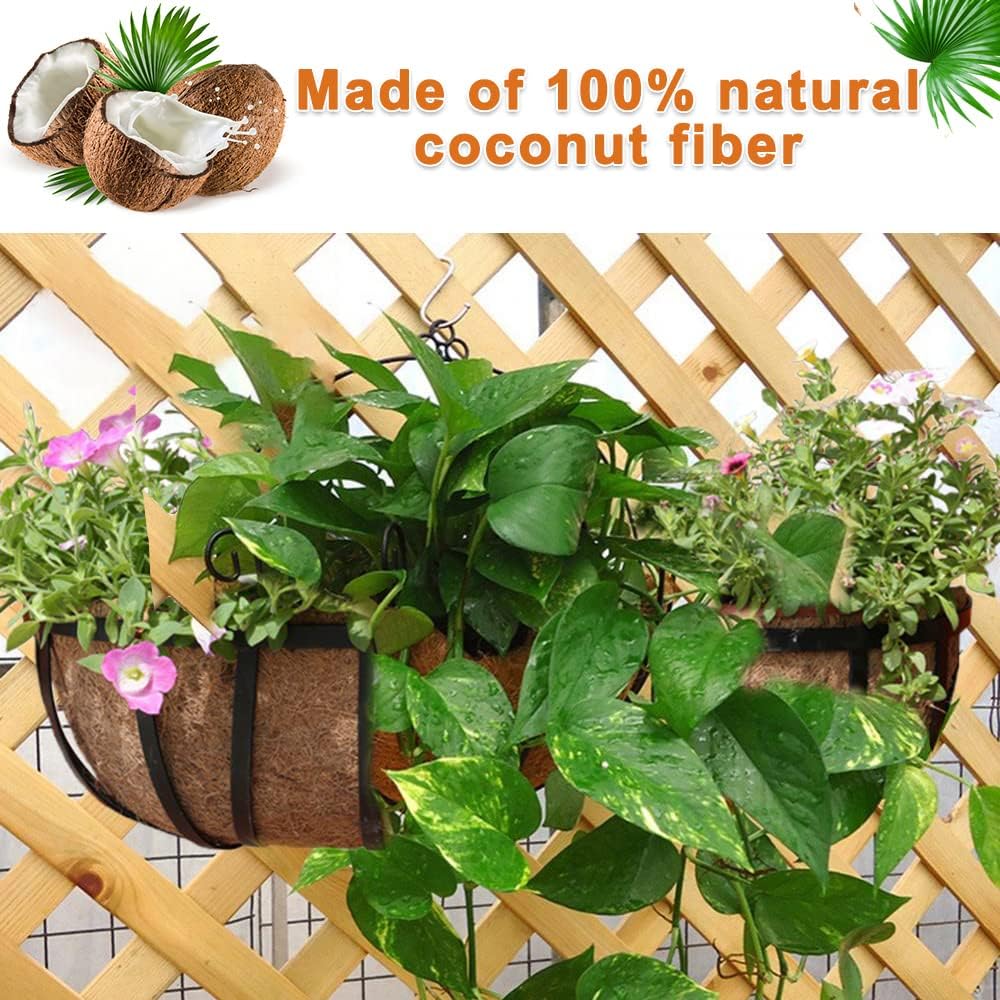 2 Pack Trough Coco Liner Fiber Replacement for Planters, 24/30/36/48 inch Half Moon Coconut Coir Planter for Window Box/Hanging Trough Planter, Garden Flower Vegetables Pot, Fence Flower Baskets