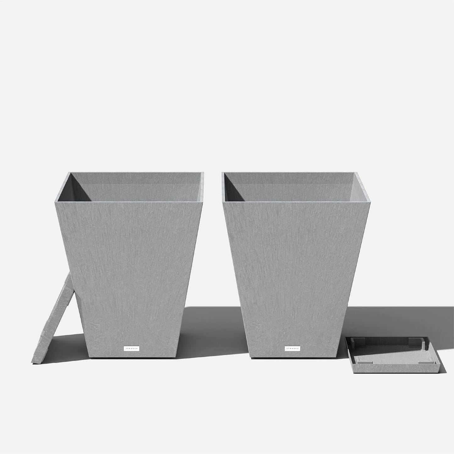 Veradek Nobleton Indoor/Outdoor Wide Square Planter (Light Grey, 22 inch - 2 Pack with 2 Saucer Trays)