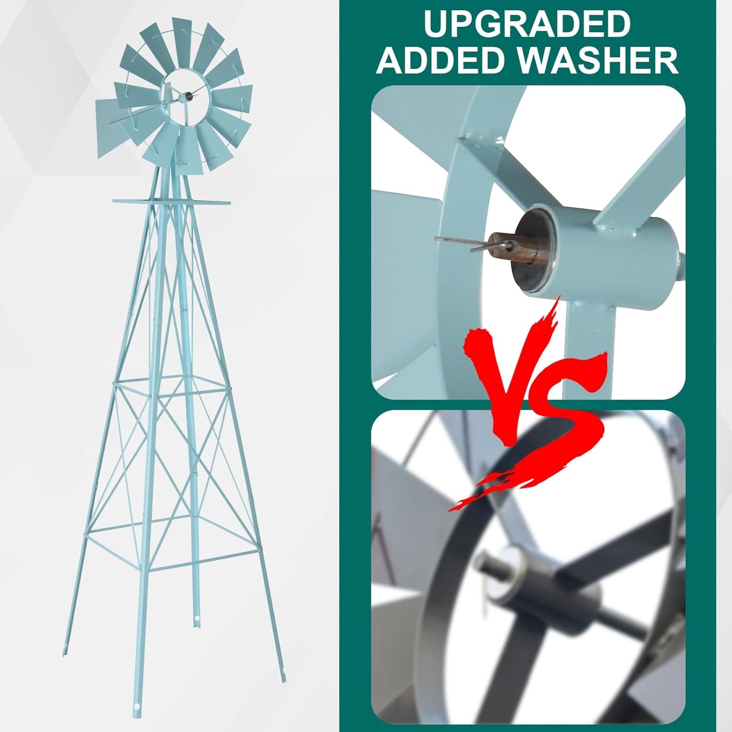 Garden Windmill for Yard Decor, 8 ft Tall Metal Windmill with Spinning Blades, Weather-Resistant Outdoor Windmill for Lawn, Farmhouse, Rustic & Farm Decor,Blue