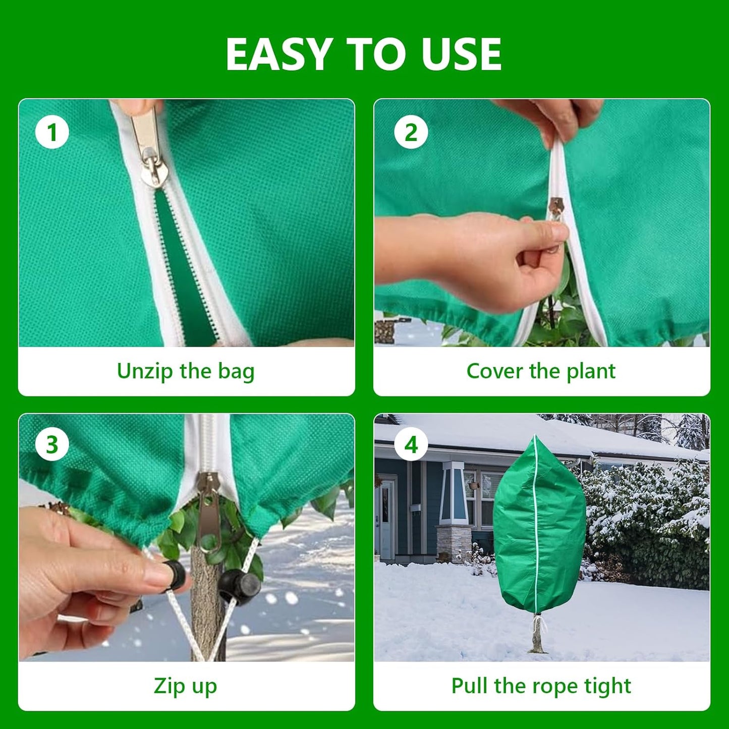 Plant Covers Freeze Protection – 2 Pack 95"x95" Extra Large Frost Blankets for Outdoor Plants, 2.4oz Heavy-Duty Tree Covers with Zipper & Drawstring – Reusable Winter Plant Freeze Cloth