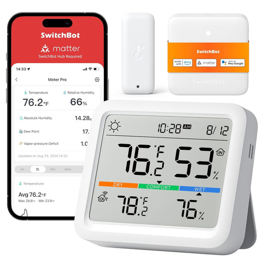 SwitchBot Meter Pro, Digital Hygrometer & Thermometer - Wireless Indoor Temperature & Humidity Monitor with Bluetooth App Control, Real-Time Alerts, Works with Apple Home