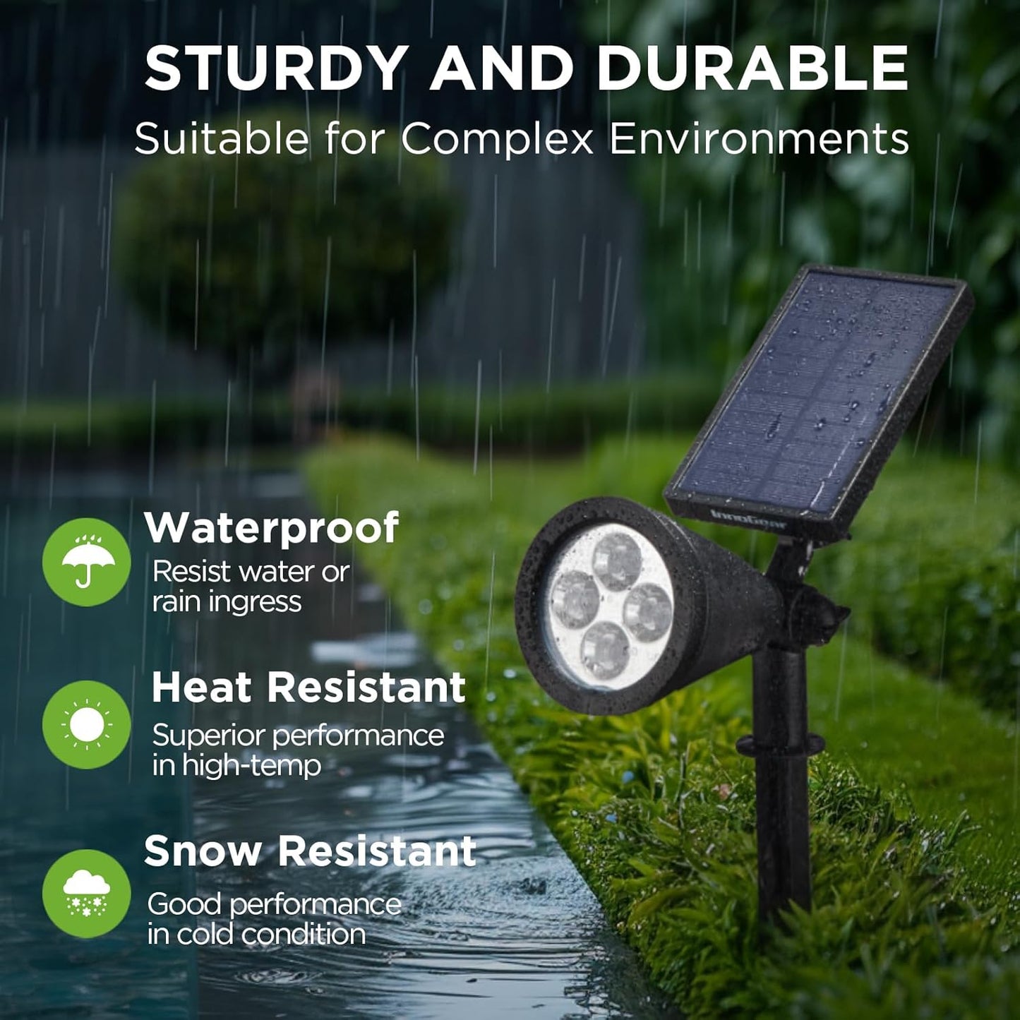 InnoGear Solar Lights Outdoor Waterproof Solar Garden Light for Outside Yard Landscape Lighting Pathway Spot Lights Spotlight Wall Light Auto On/Off, Pack of 2 (White)