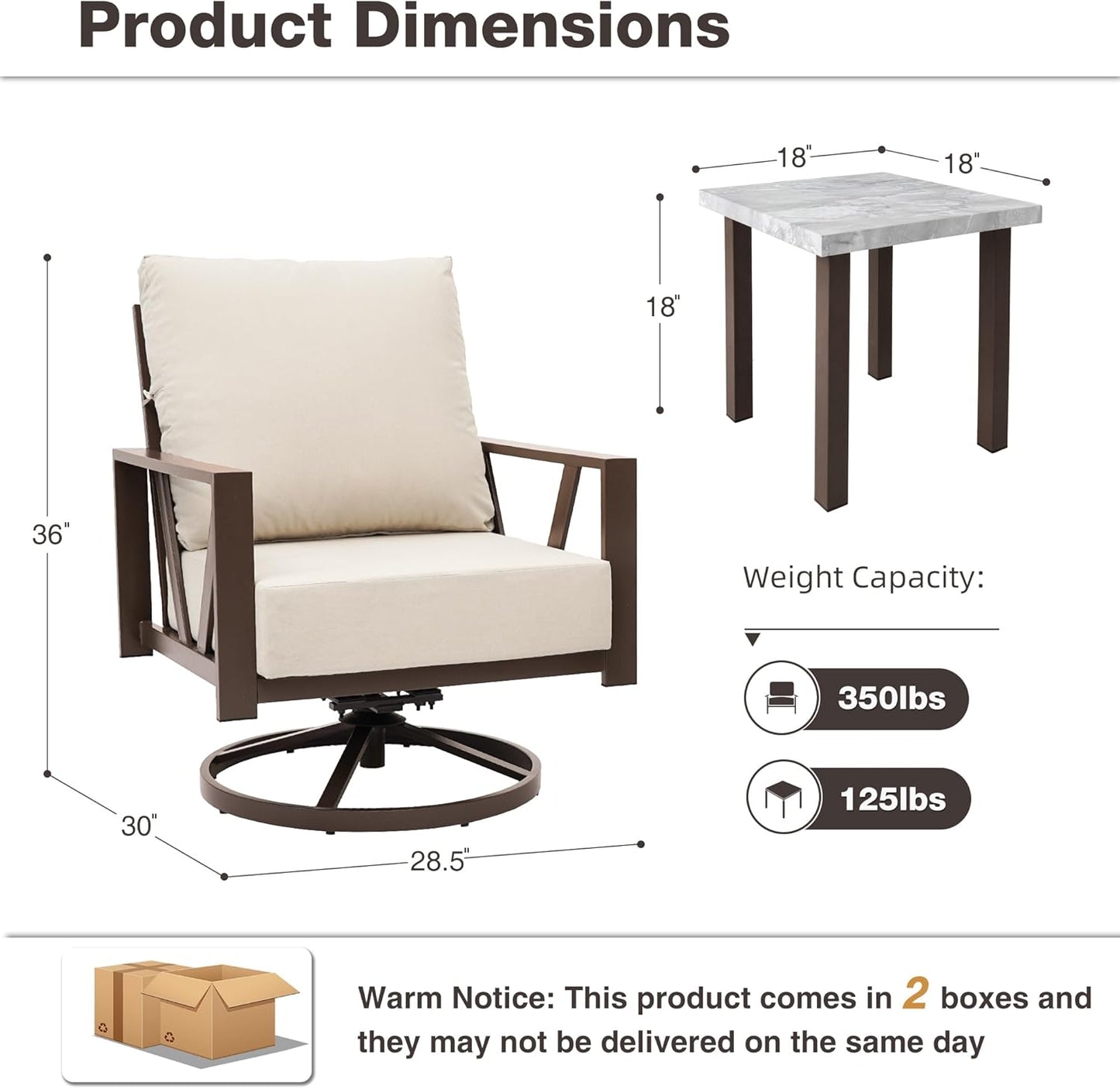 Outdoor Patio Swivel Rocking Chairs Set, Patio Porch Furniture with 6" Thick Cushions, 3 Pieces Outdoor Bistro Set with Coffee Table for Balcony, 350lbs, Upgrade Beige