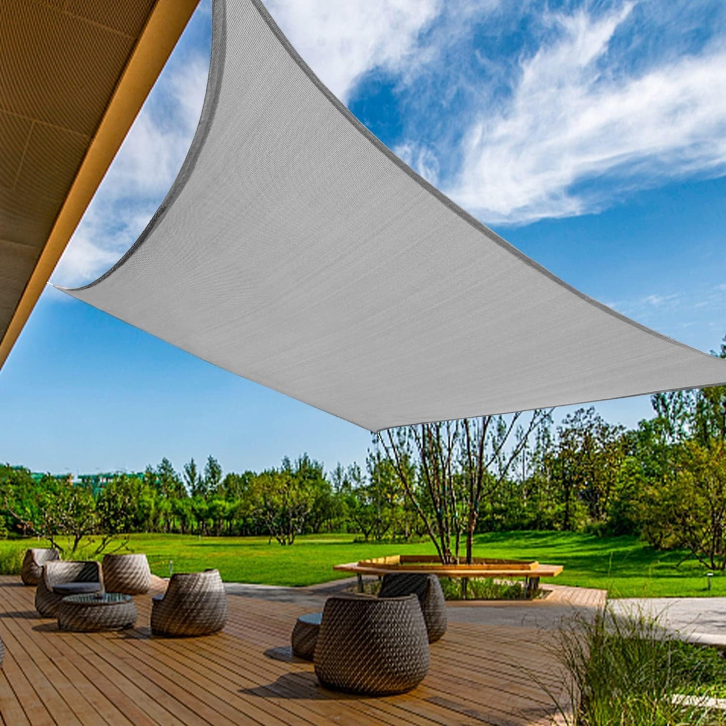 KANAGAWA Sun Shade Sail 13'x20' Gray Rectangle UV Block Canopy Awning Shelter Fabric Cloth Screen for Outdoor Patio Garden Backyard