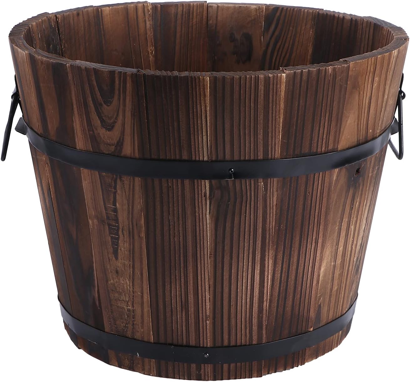 Vaguelly Rustic Wooden Barrels Planters Whiskey Barrels Bucket with Handle, Flower Planter Plant Pots Container Water Wishing Well Pail Garden Backyard Outdoor Indoor Decor