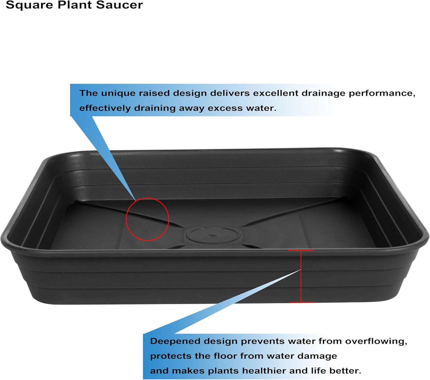 2 Pack Square Plant Saucer Tray 16 inch, Heavy Duty Plastic Plant Saucers for Indoors Outdoor, Flower Plant Drip Trays for Pots, Square Seed Starting Tray, Seedling Growing Trays