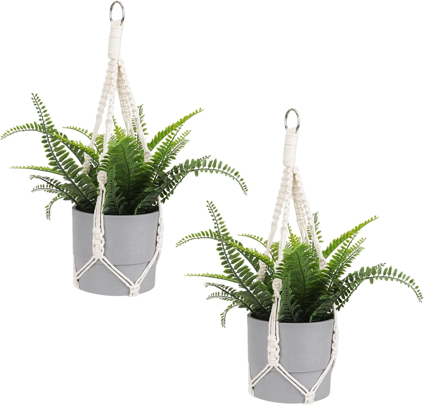 Macrame Plant Hanger, 2 Pack Boho Hanging Planters Baskets for Indoor Plants Decorative Braided Cotton Rope Flower Pot Holder with Metal Hook Rings for Outdoor Home Decor, No Tassels, Ivory, 20 Inchs