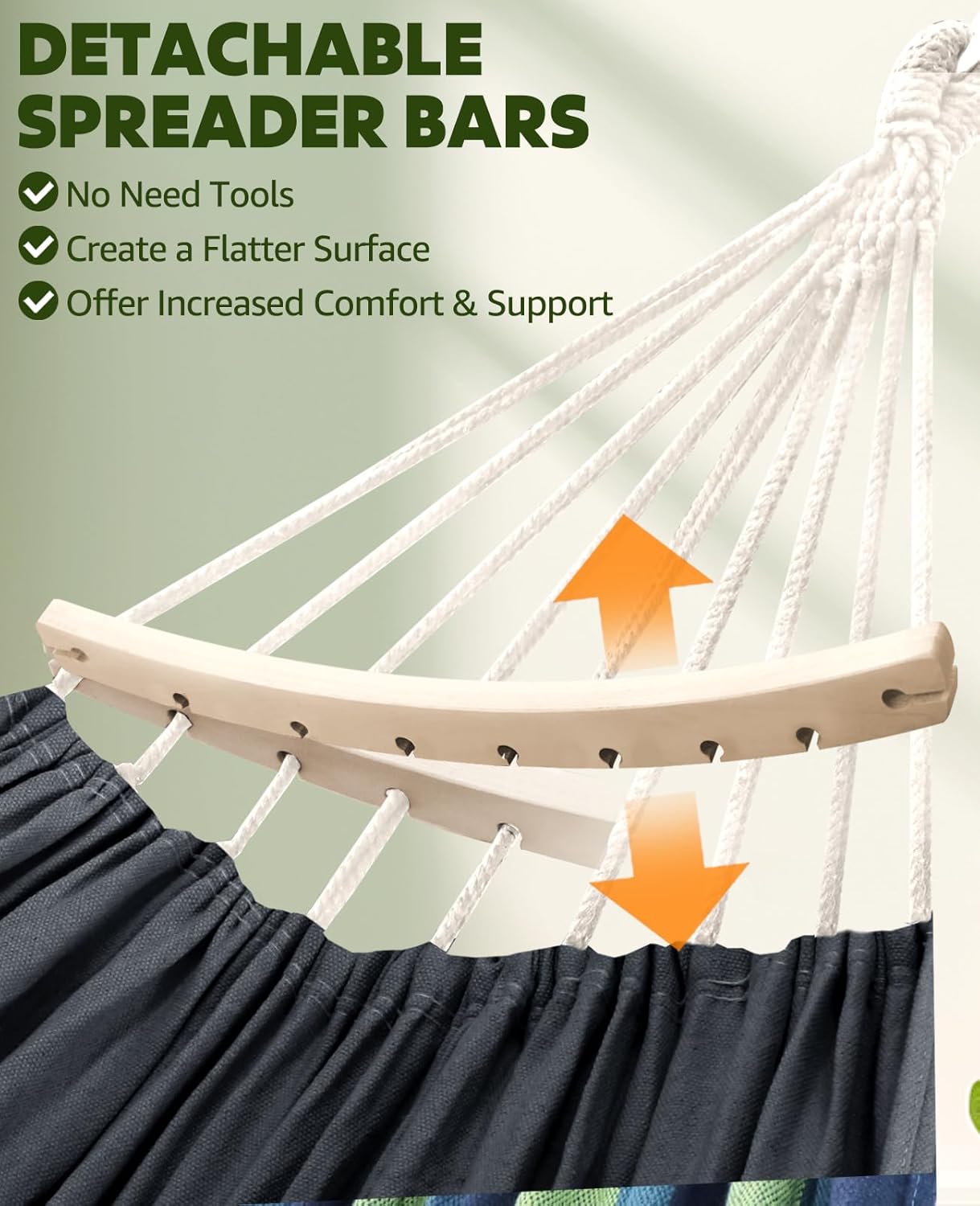 Chihee Cotton Hammock Large Soft Breathable Camping Hammock Holds Up to 660lbs Portable Tree Hammock with Detachable Spreader Bar Pillow 2 Strong Webbings 2 Carabiners Patio Garden Indoor Outdoor