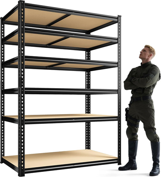 84" H Garage Shelving, 6 Tier Storage Shelves Load 3000 lbs, Adjustable Garage Shelves, Metal Shelving Unit for Warehouse, Basement, Pantry, 40" Wx 16" D x 84" H, Black