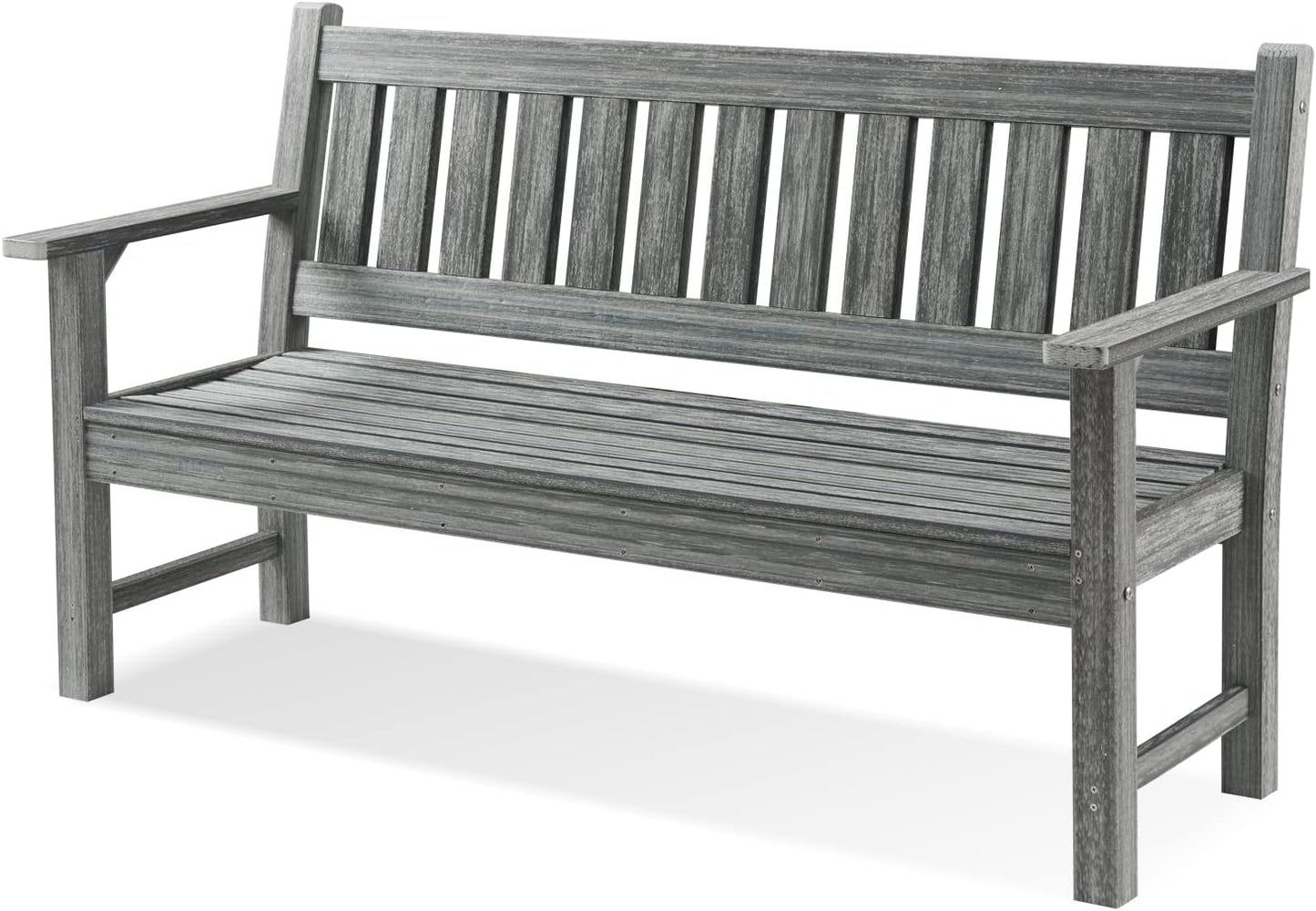 Outdoor Bench, 3-Person Garden Bench, Poly Lumber Patio Bench for Outdoors, Porch, and Park (Grey)