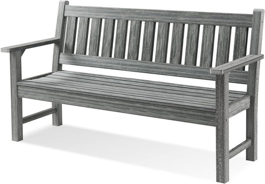 Outdoor Bench, 3-Person Garden Bench, Poly Lumber Patio Bench for Outdoors, Porch, and Park (Grey)