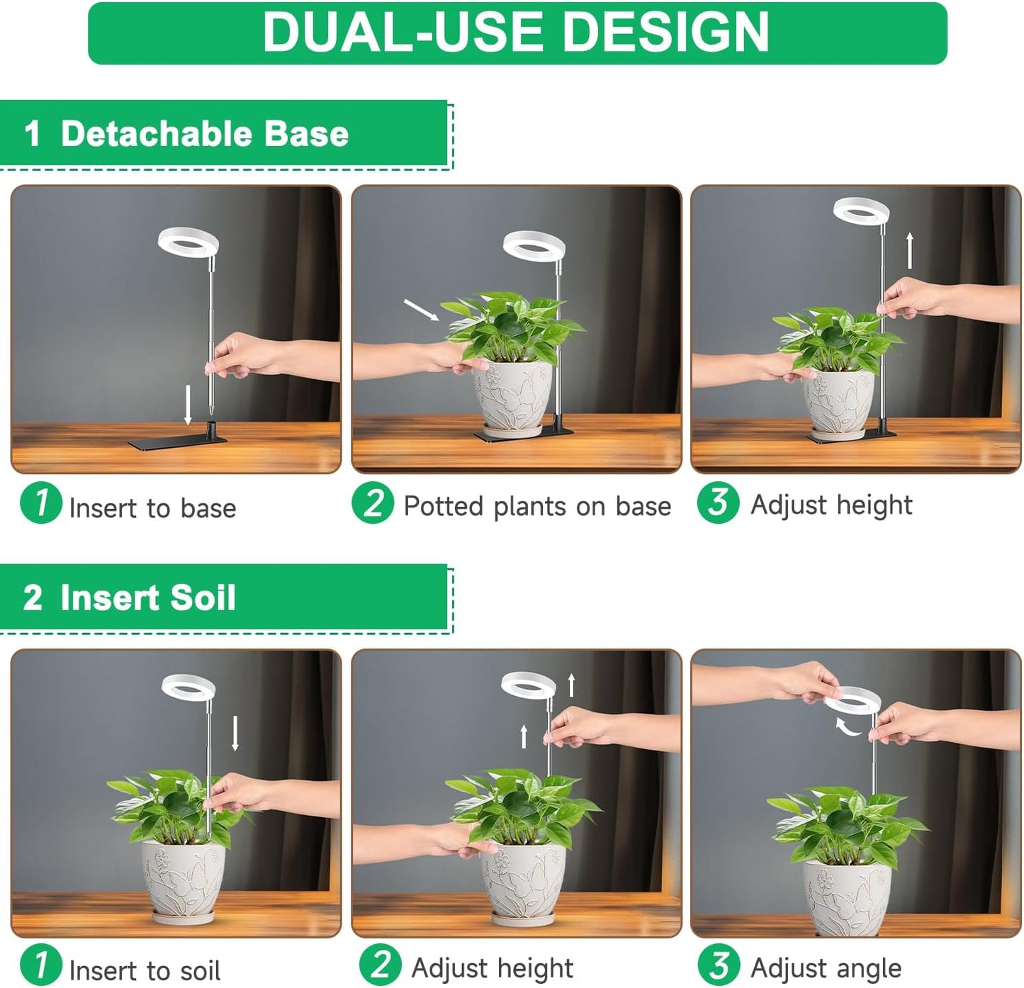 Grow Light, Full Spectrum Plant Lights for Indoor Growing with with 3/9/12H Timer, 3 Color Modes, 10 Brightness, 6.5"-26" Height Adjustable Halo Grow Light with Base, 3 Pack(3.4in)