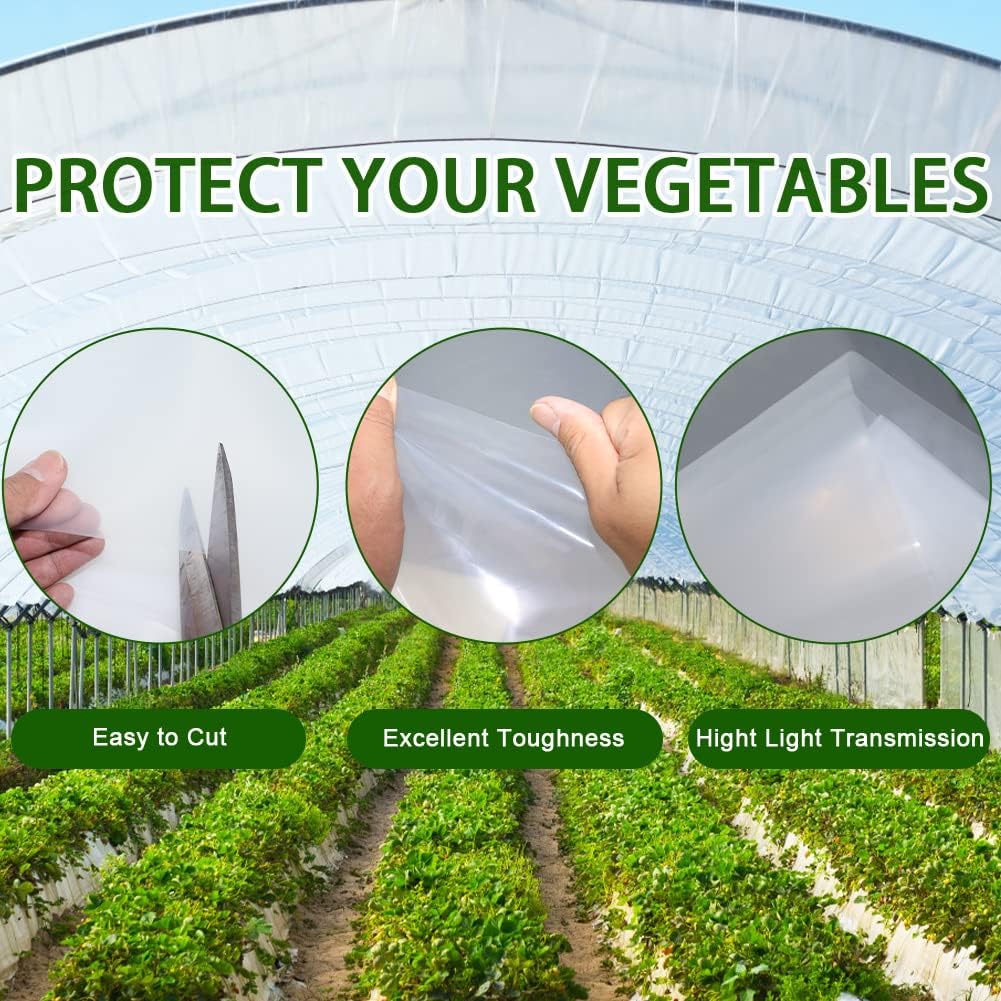 6 mil Greenhouse Plastic Film Sheeting Cover 12 x 26 Ft UV Resistant Clear Polyethylene Film Green House Hoop Farm Plastic Cover for Gardening, Farming, Agriculture