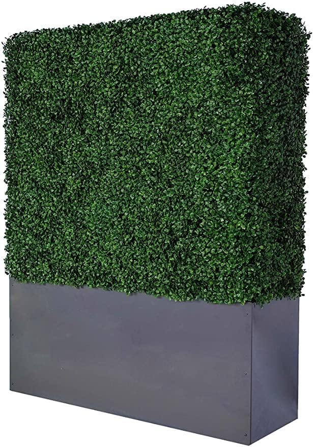 AGPL Artificial Hedge Wall (38" Width* 12" Deep* 48" Height) with Dark Gray Stainless Steel Planter Box (48.0)