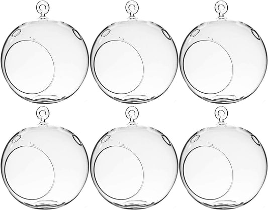 WGV Hanging Terrarium Globe, Width 6", Height 6.5", DIY Air Succulent Planter, Clear Glass Vase Orb with Flat Bottom, Candle Holder for Windowsill Outdoor Garden Decor, 6 Pieces Bulk